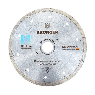 Алмазный сплошной диск KRONGER 200X7X1,6X25,4 CERAMICS