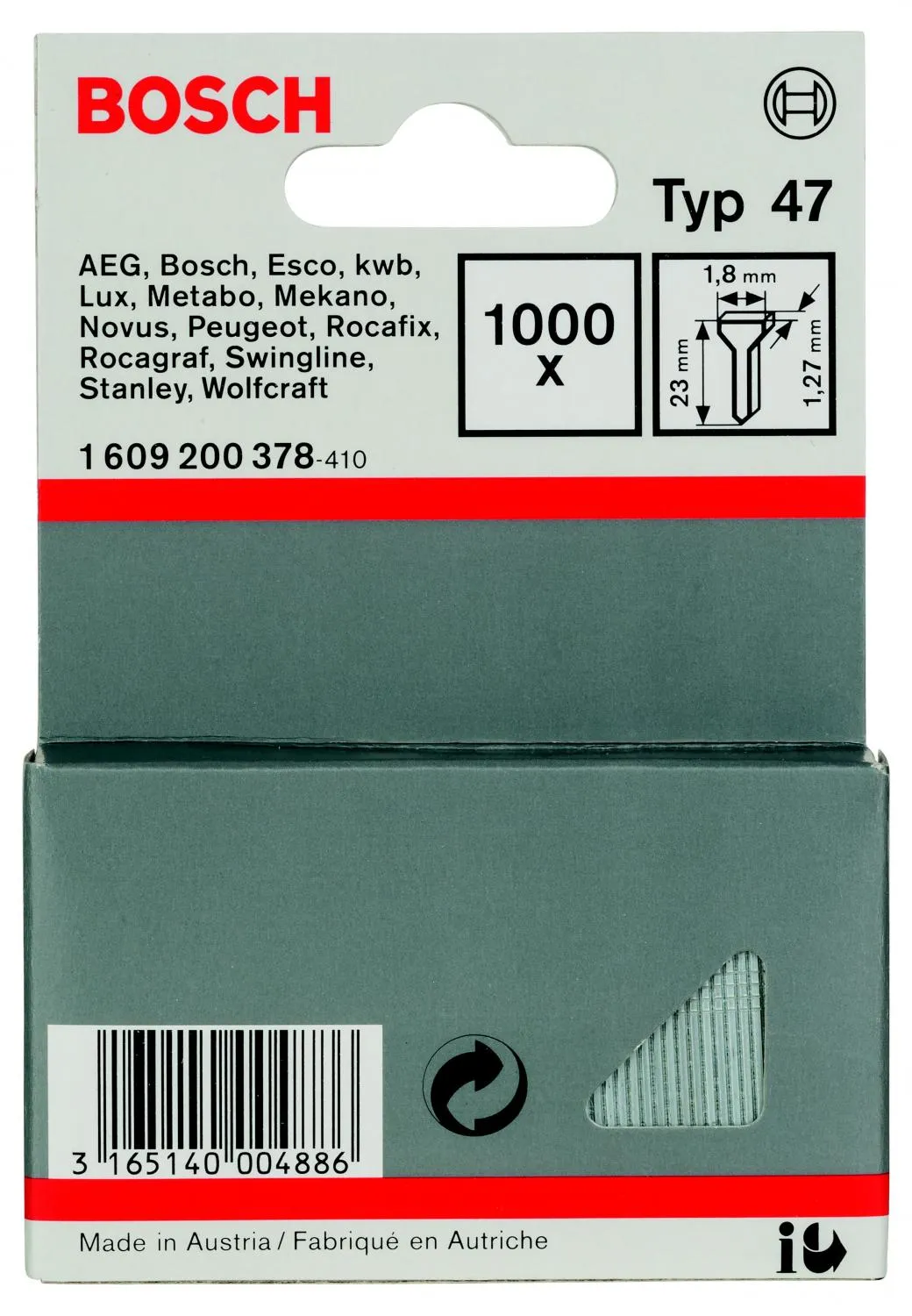 фото гвозди для степлера bosch 1 х 1.25 х 23 мм 1000 шт. (1609200378)