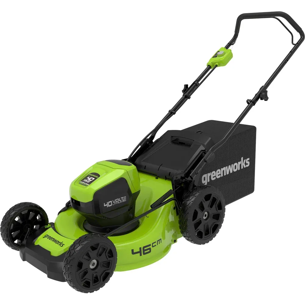 фото бесщеточная аккумуляторная газонокосилка greenworks gd40lm46hp